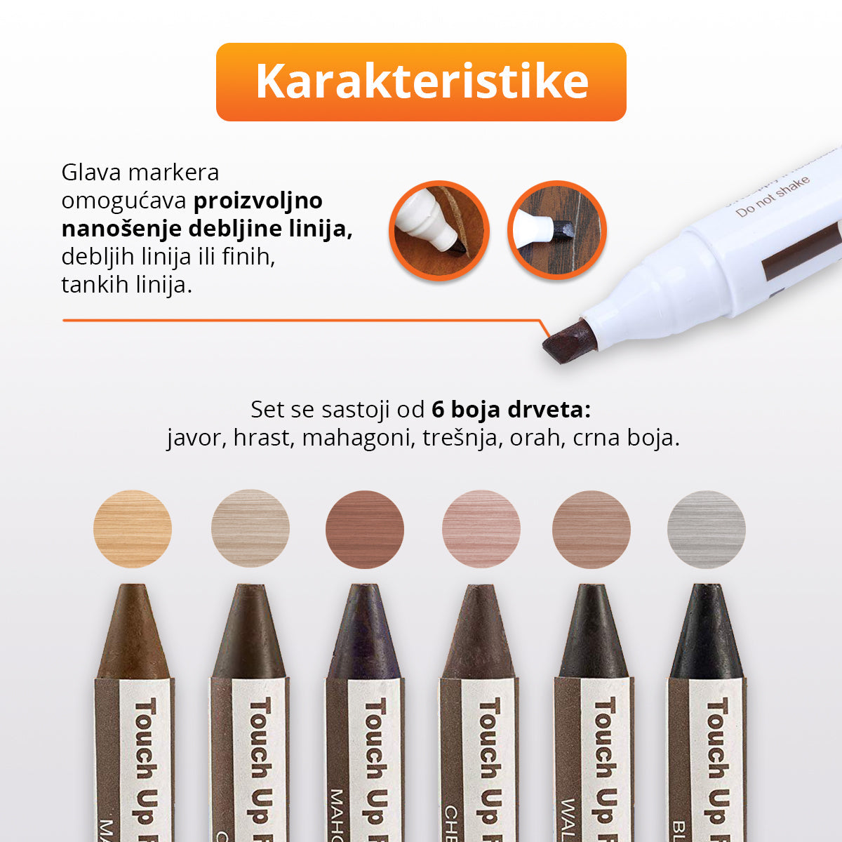 Set markera i voštanih boja za popravku ogrebotina na nameštaju